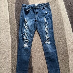 Mudd Women's Distressed Skinny Jeans in Blue